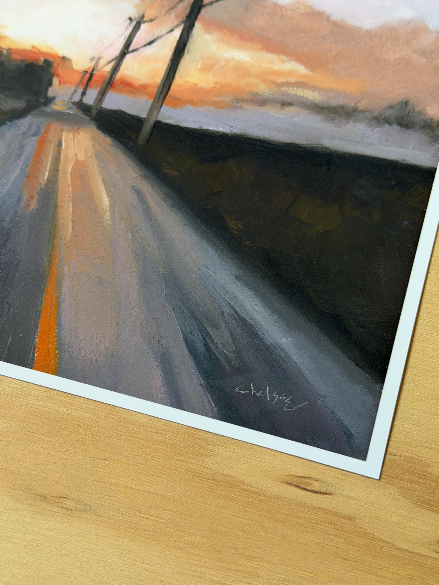 sunset Country road impressionist 8x8 fine art print