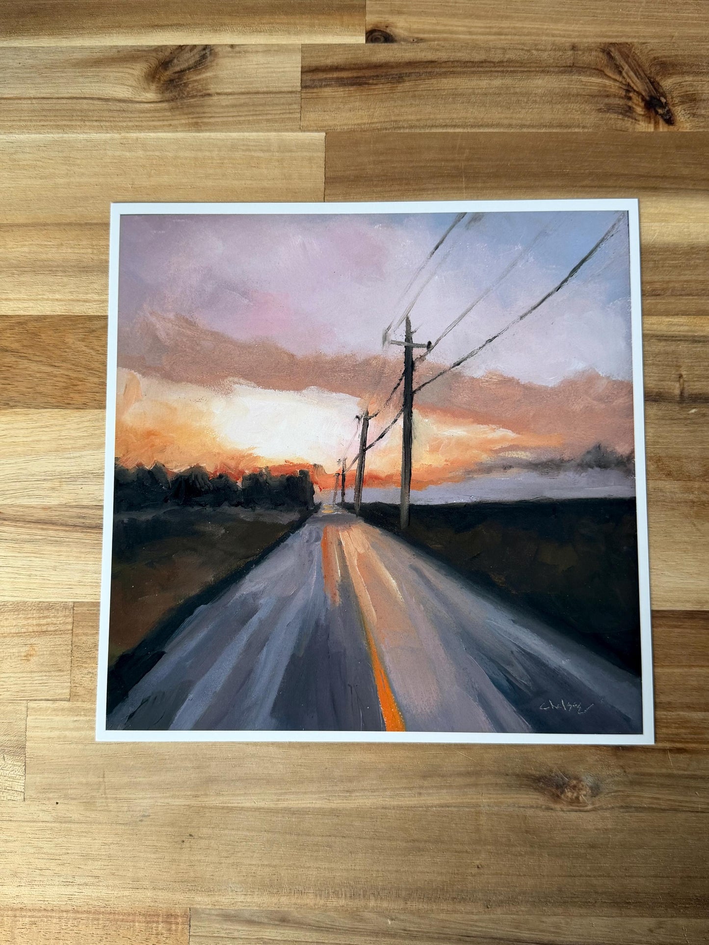 sunset Country road impressionist 8x8 fine art print