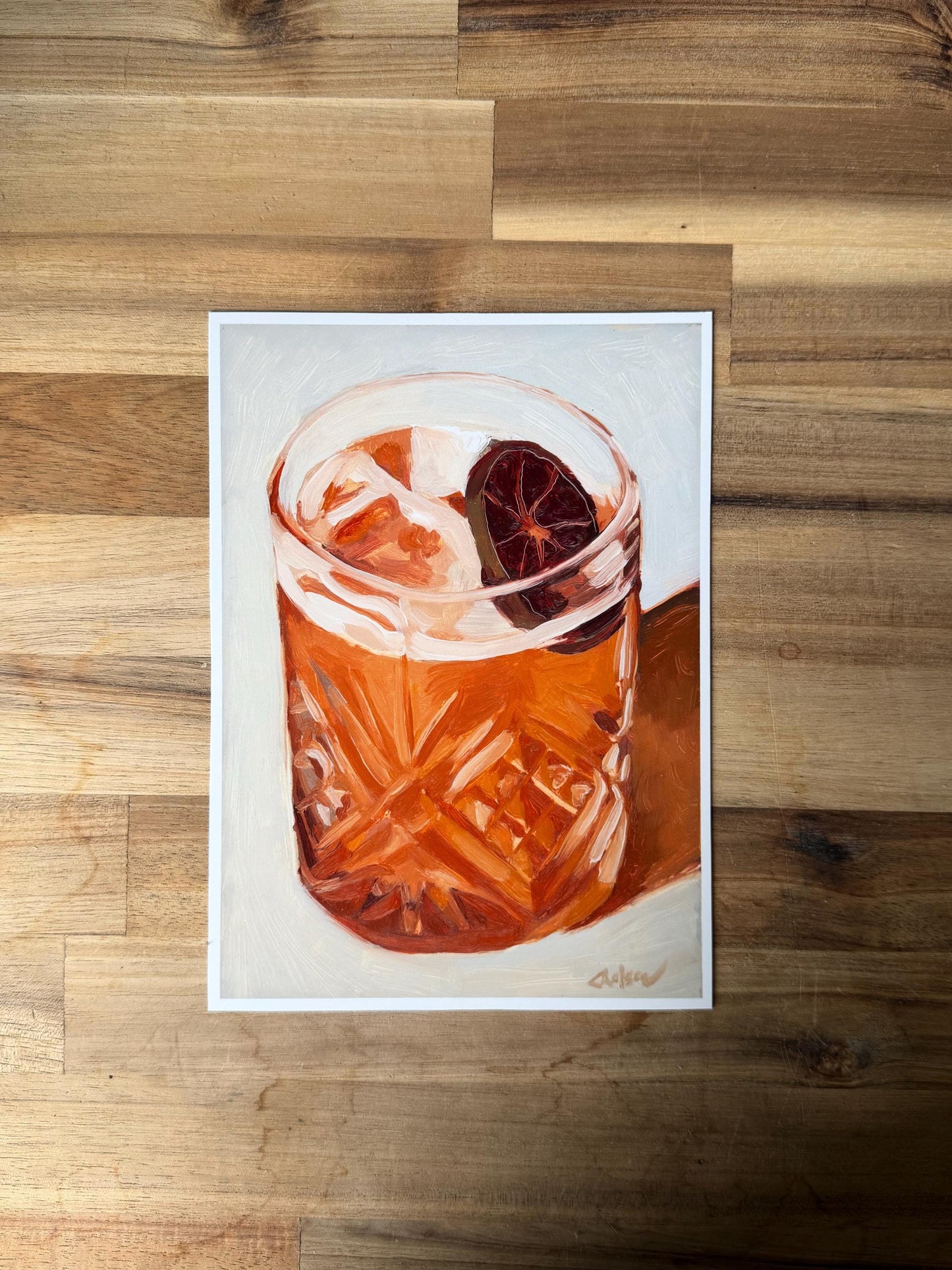 old fashioned Cocktail Art Print | Moody Still Life Oil Painting Reproduction (5x7)