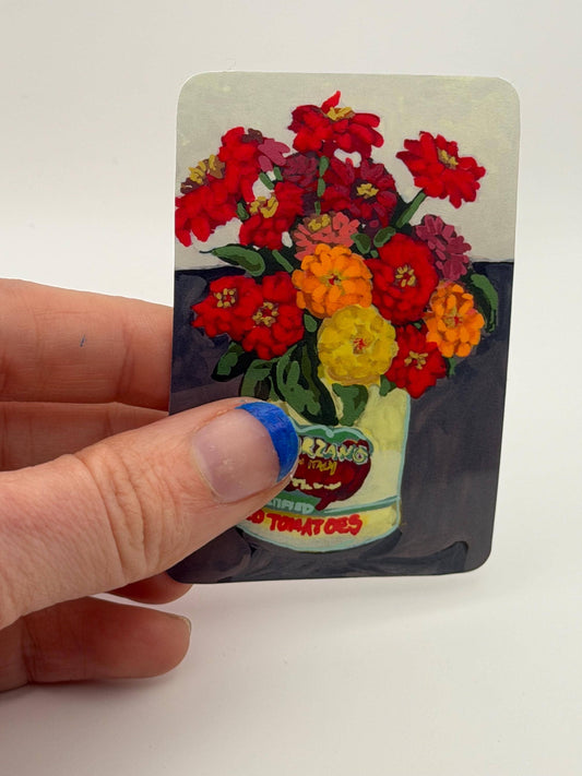 Impressionist Floral Sticker, Vintage Tomato Can Arrangement, Retro Kitchen Art