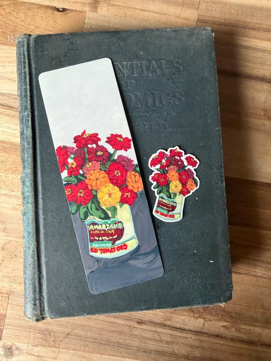 Zinnia Bookmark Sticker Set | Original Floral Art, Cottagecore Reader Gift
