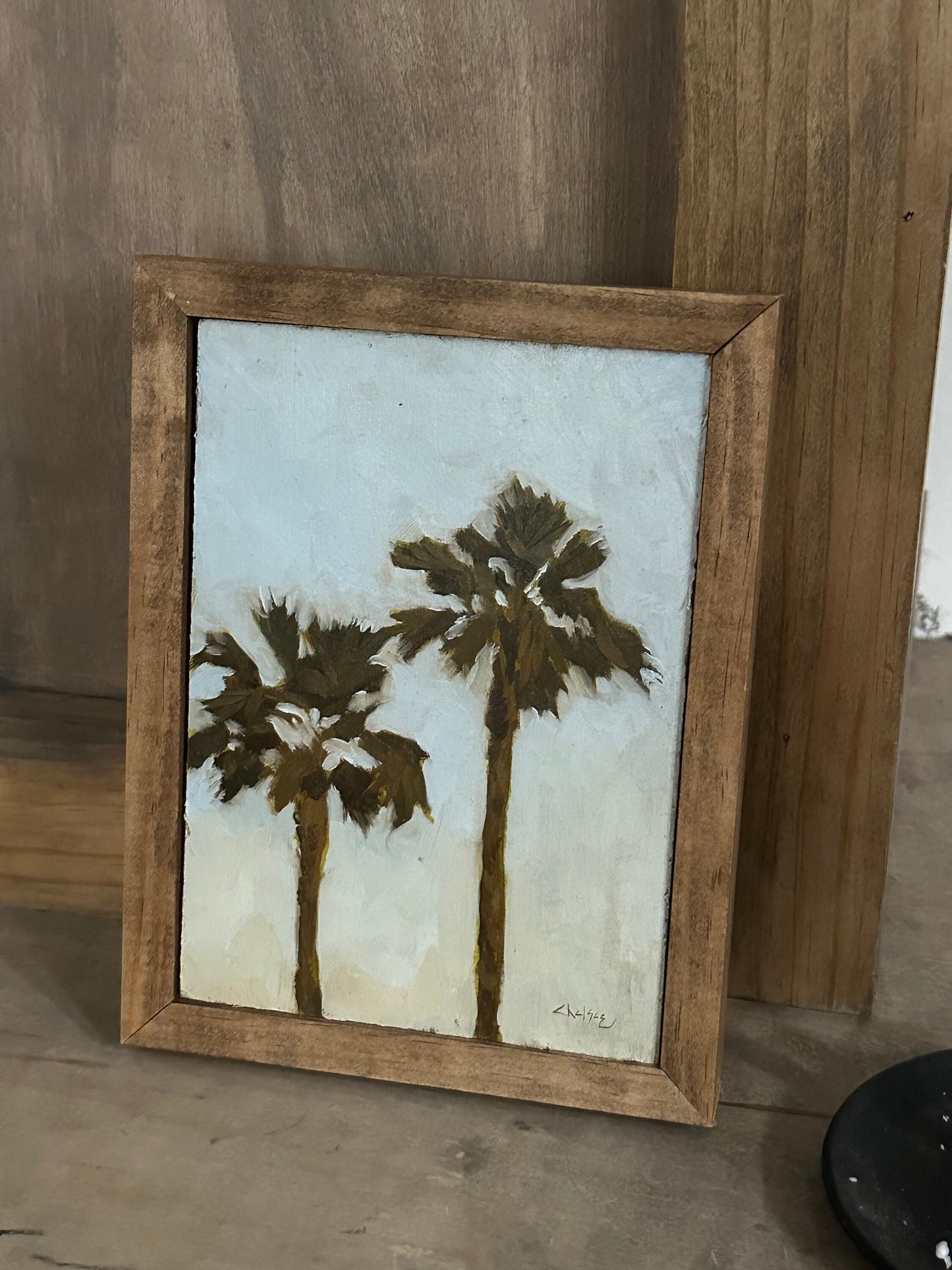 original painting palm trees, 5x7 framed art, small artwork, beach art,