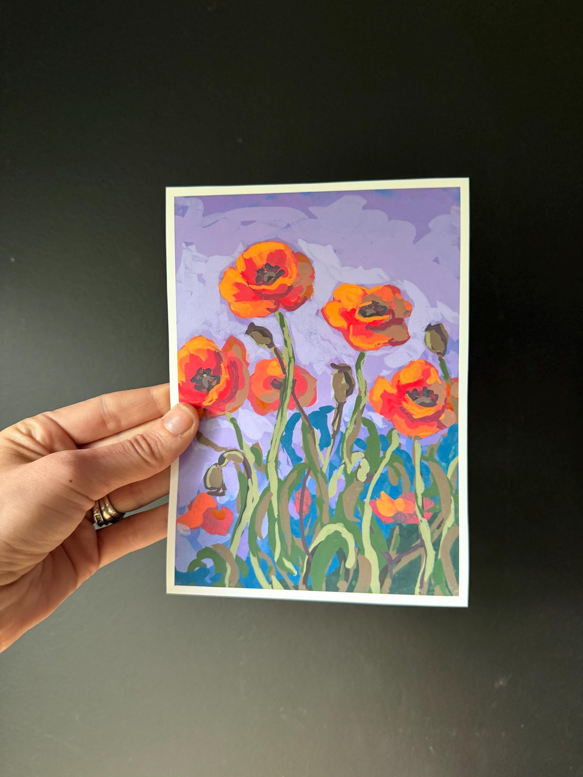 Poppy Flower Print 5x7, Orange Floral Painting, Botanical Wall Art (Fine Reproduction)