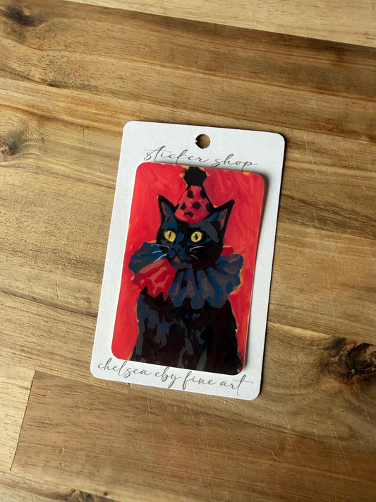 Party Cat Sticker | Acrylic Painting Reproduction, Glossy Vinyl Art (2x3 inches)