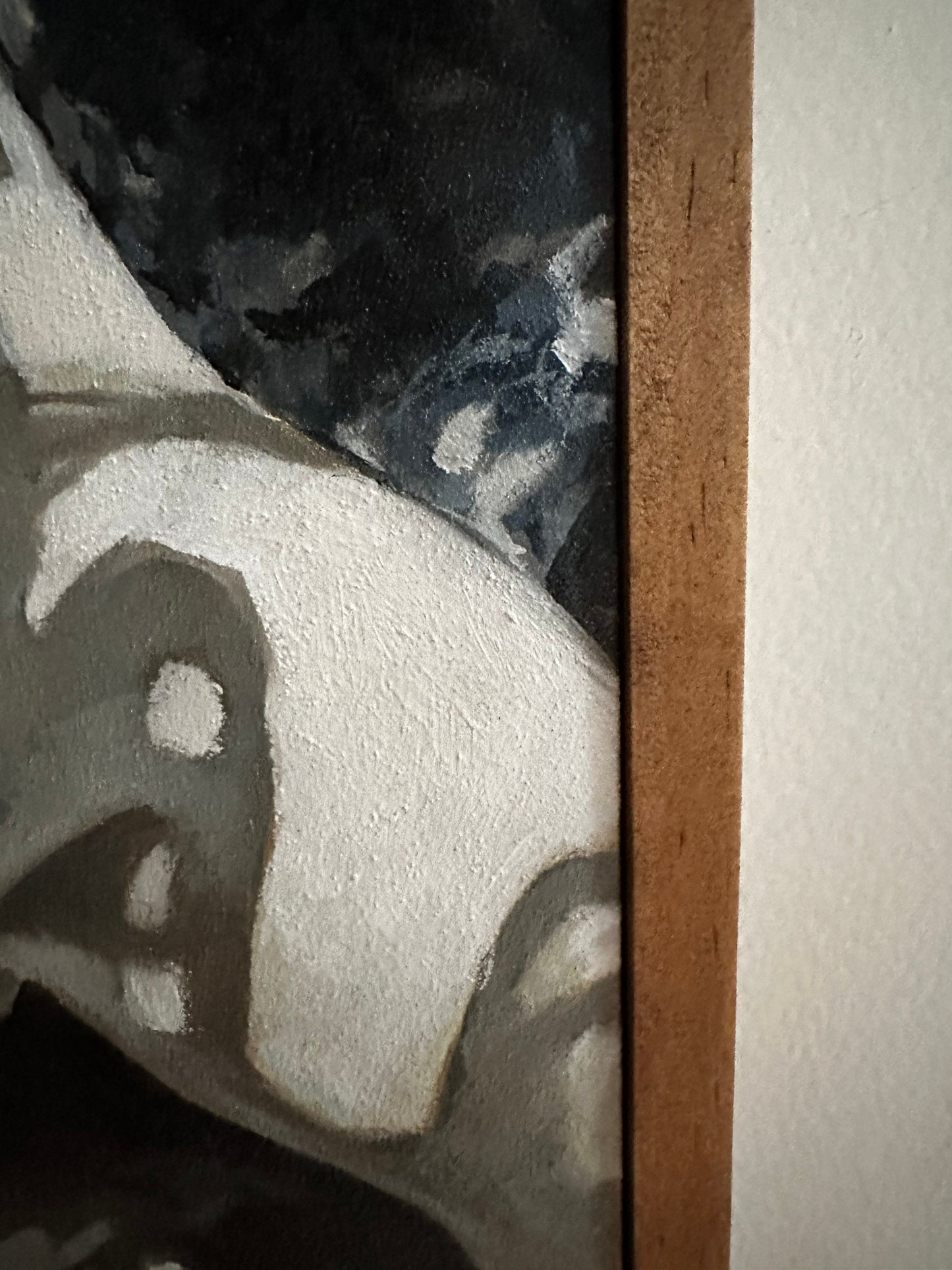 napping dog portrait original painting, 8x10 terrier oil painting, patterned rug, plants and shadows, framed original art, ready to hang