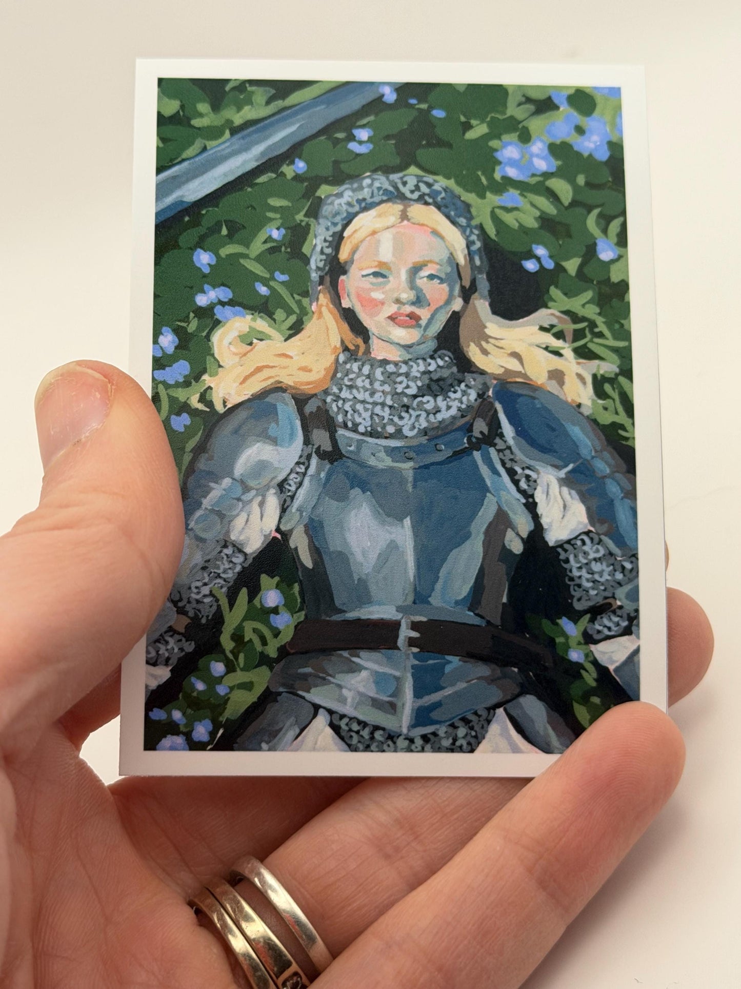 ACEO original art PRINT, women warriors, fantasy medieval painting reproduction, tiny art 2.5x3.5 inches