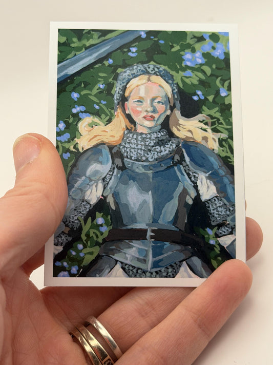 ACEO original art PRINT, women warriors, fantasy medieval painting reproduction, tiny art 2.5x3.5 inches
