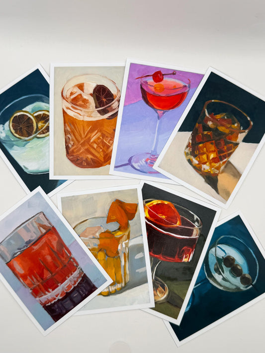 ACEO original art PRINTS, cocktail painting reproductions, tiny art 2.5x3.5 inches