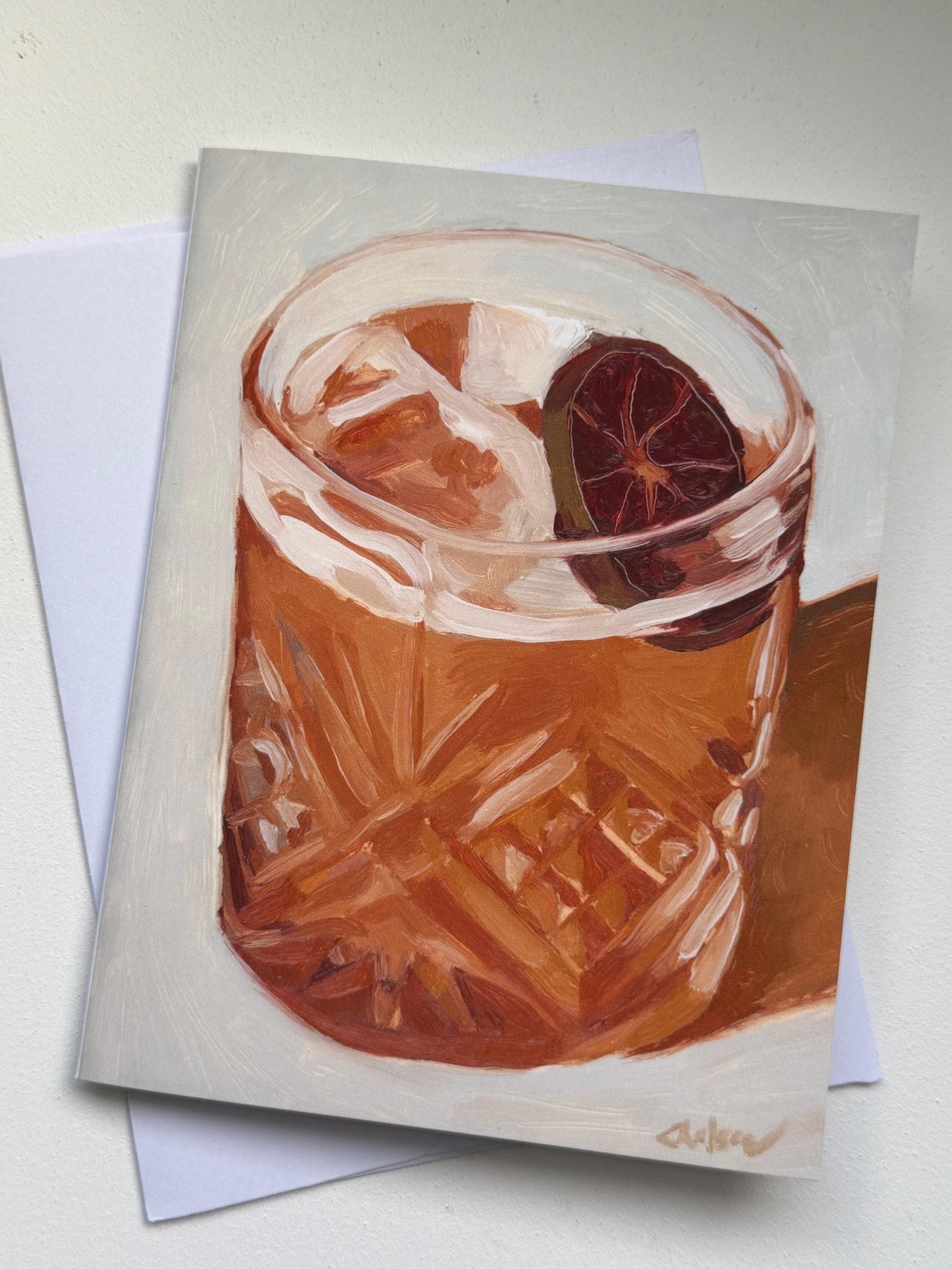 Old Fashioned Cocktail Art Card | Original Oil Painting Greeting Card (Blank Inside)