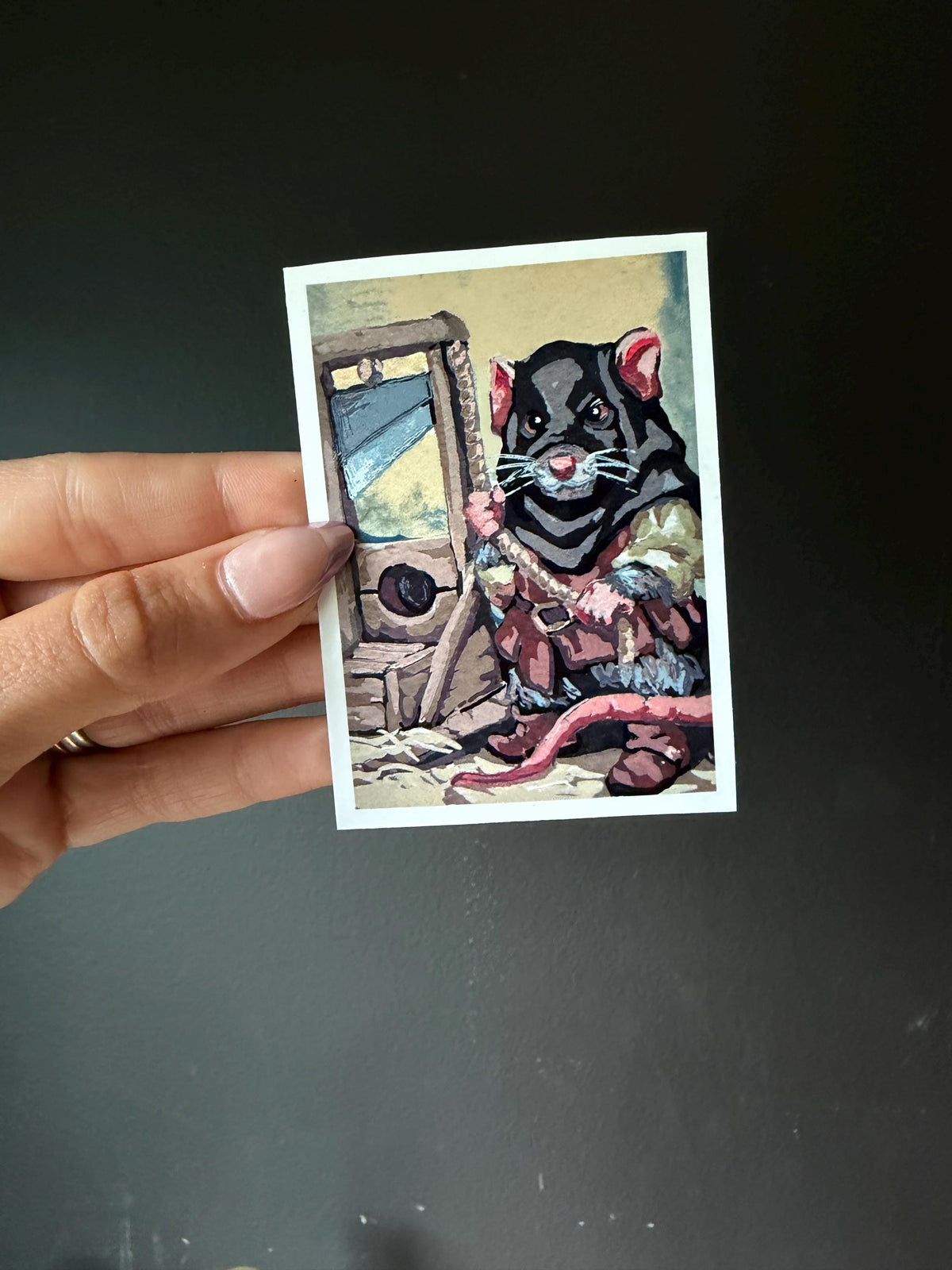 ACEO original art PRINT, Rat executioner , tiny art 2.5x3.5 inches