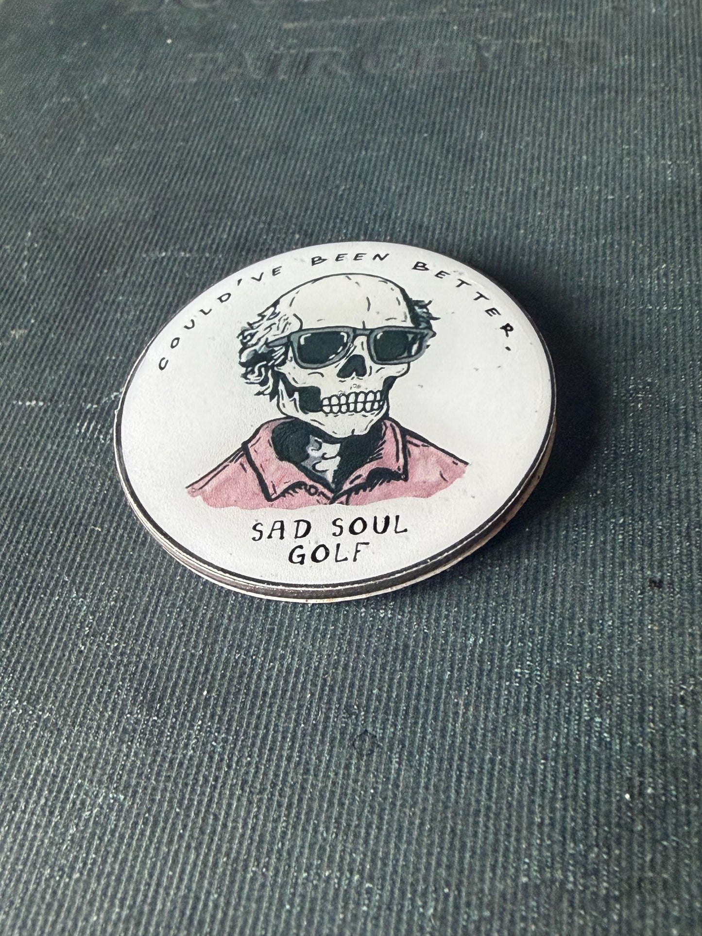 Sad Soul Golf Skull Ball Marker | UV Resin Coated Metal (1.5 Inch)