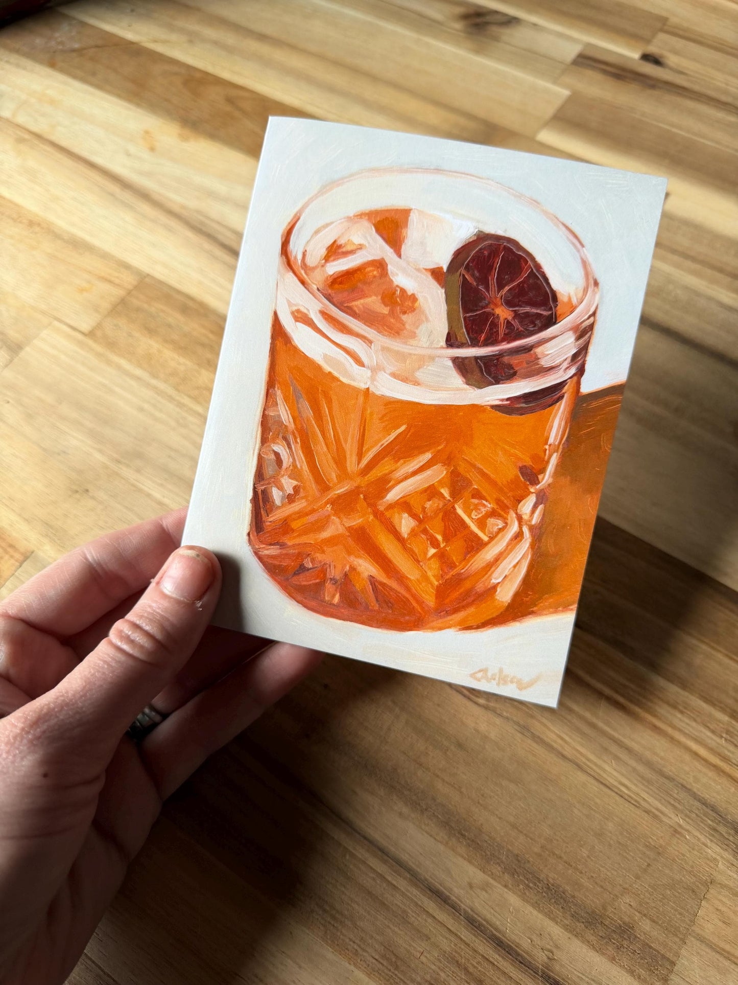 Old Fashioned Cocktail Art Card | Original Oil Painting Greeting Card (Blank Inside)