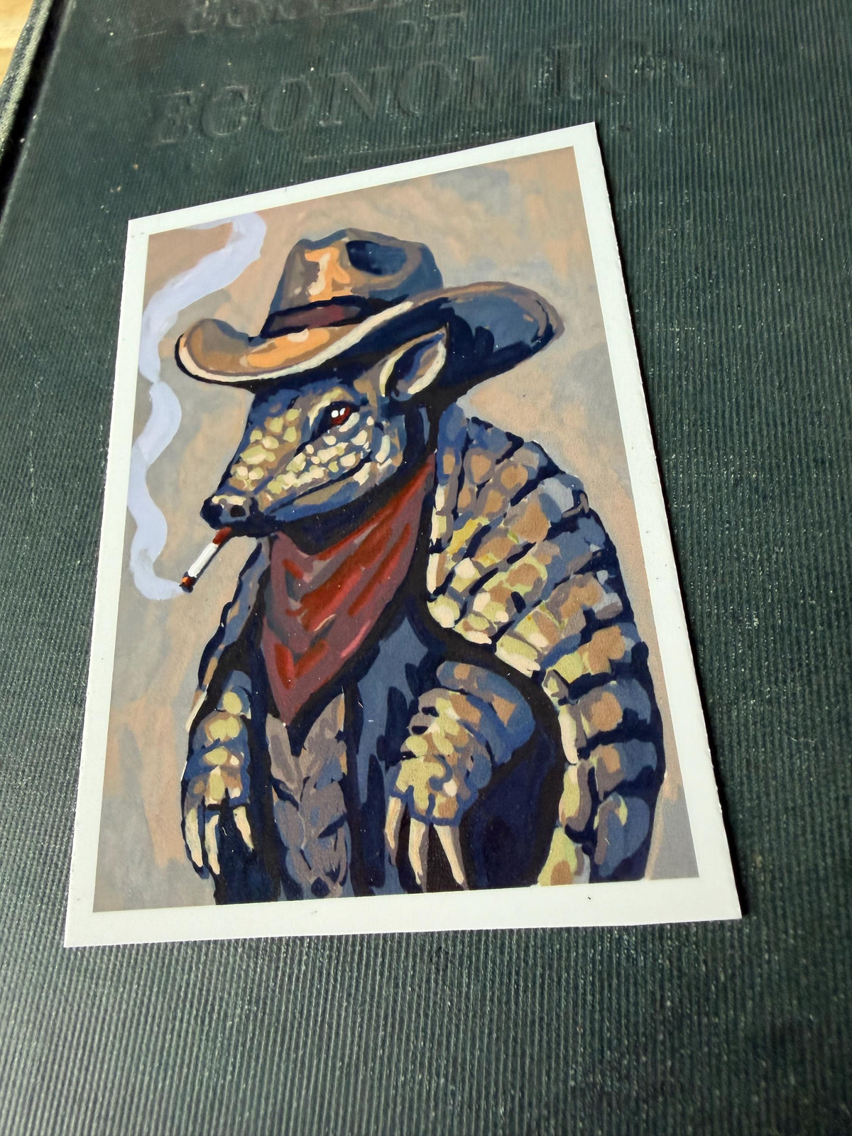ACEO original art PRINT, Outlaw armadillo , tiny art 2.5x3.5 inches