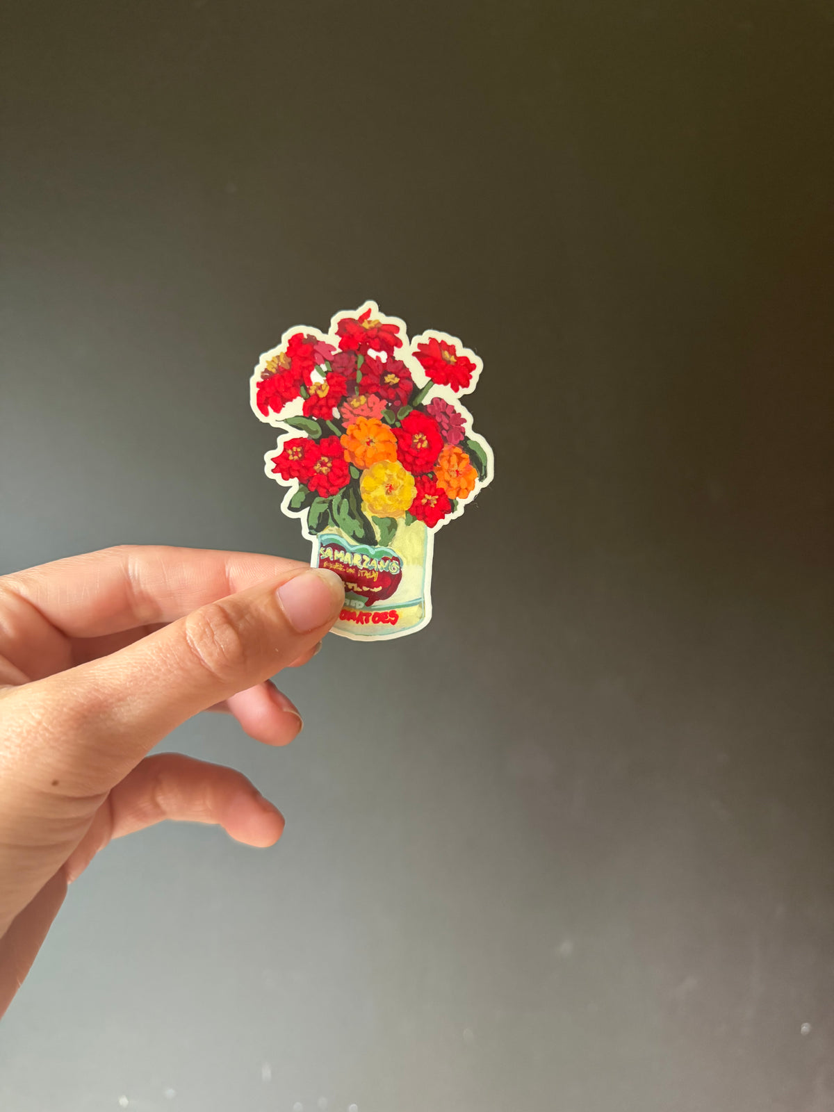 Zinnias in Can Art Card with Matching Vinyl Sticker (A2)