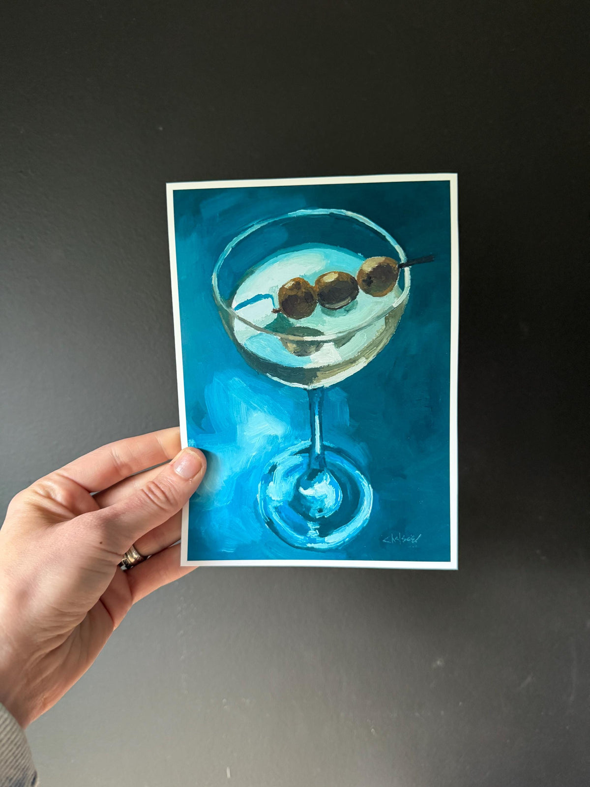 Dirty Martini Cocktail Art Print | Moody Still Life Oil Painting Reproduction (5x7)