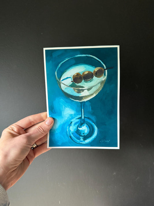 Dirty Martini Cocktail Art Print | Moody Still Life Oil Painting Reproduction (5x7)