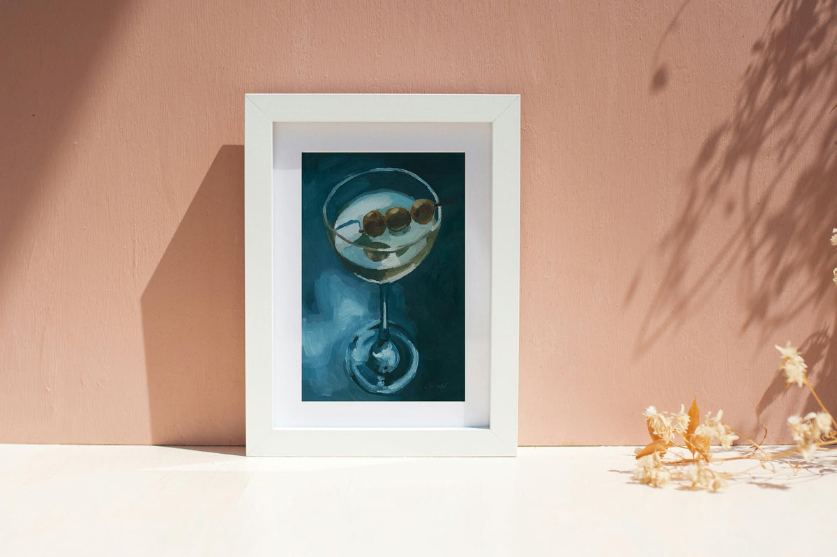 Dirty Martini Cocktail Art Print | Moody Still Life Oil Painting Reproduction (5x7)