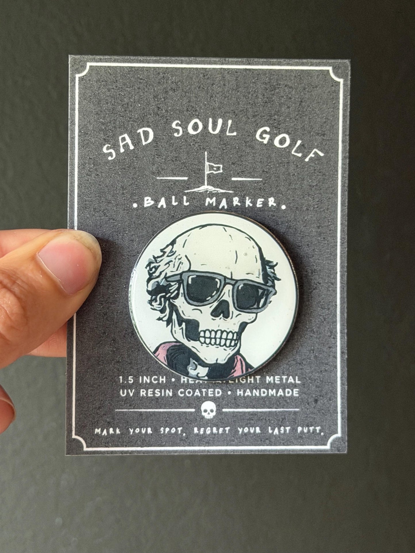 Funny Golf Ball Marker | Sad Soul Golf emo Skull Ball Marker | Handmade UV Resin Golf Gift for Golfer