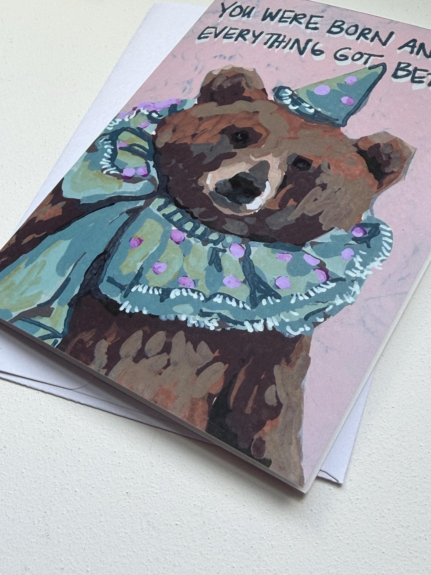 Birthday Card | Party Bear Art greeting card, Blank Inside (A2 Size)