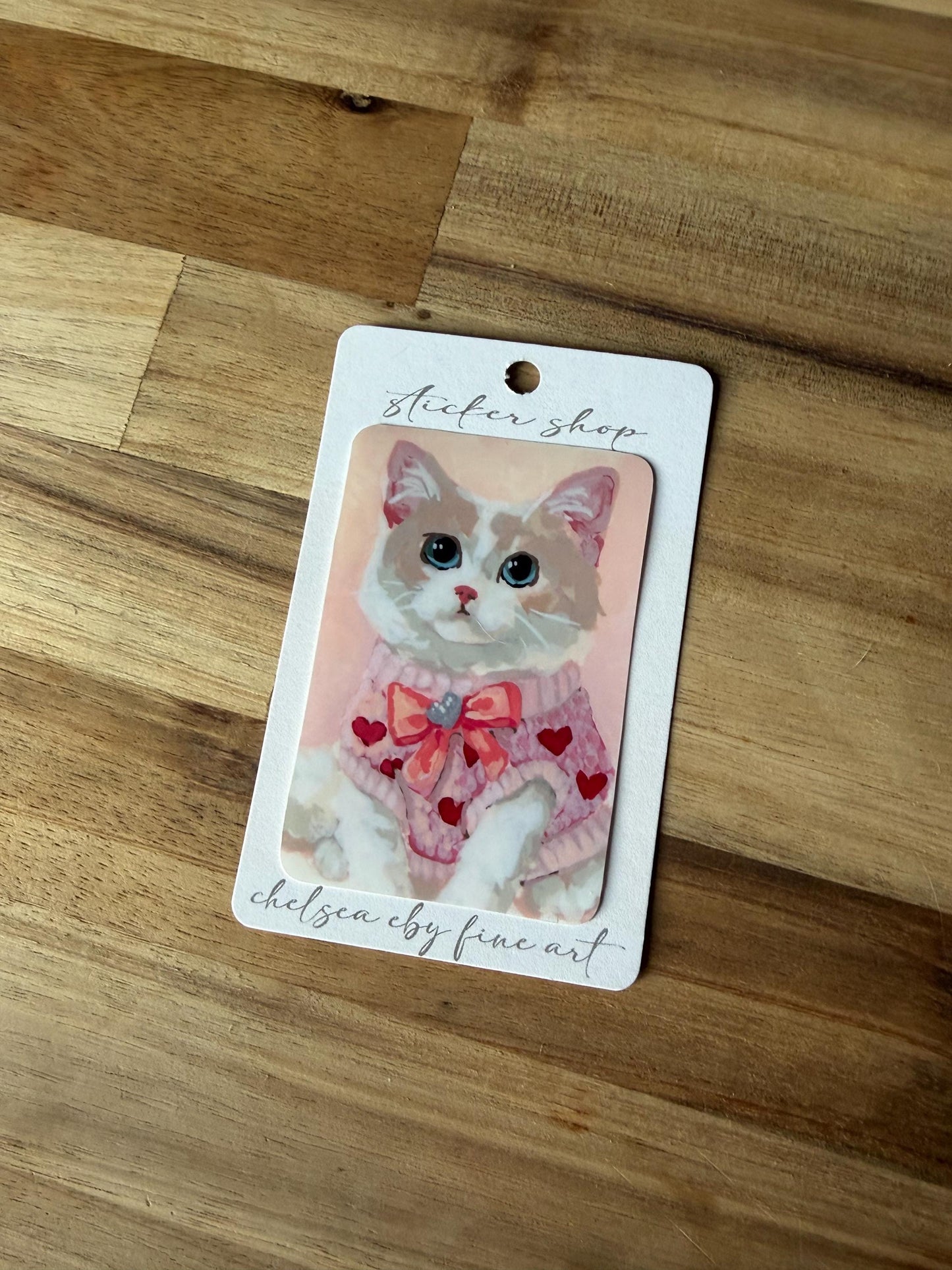 sweetheart cat Sticker, Whimsical Acrylic Art Vinyl decal