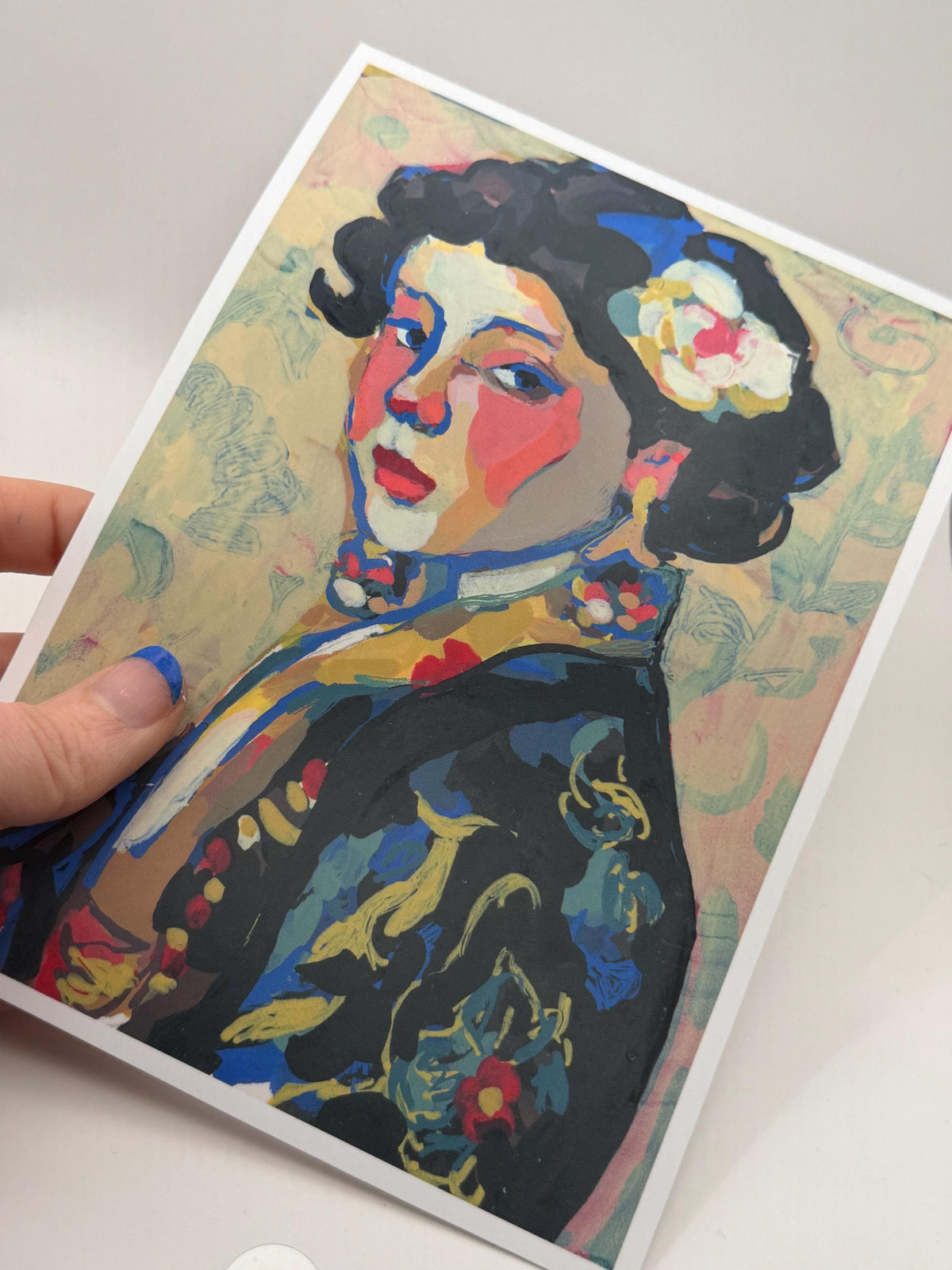 Girl in Kimono Fine Art Print | Painterly Portrait, Art Nouveau Style 5x7