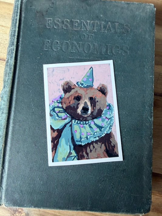 ACEO original art PRINT, vintage circus bear, tiny art 2.5x3.5 inches