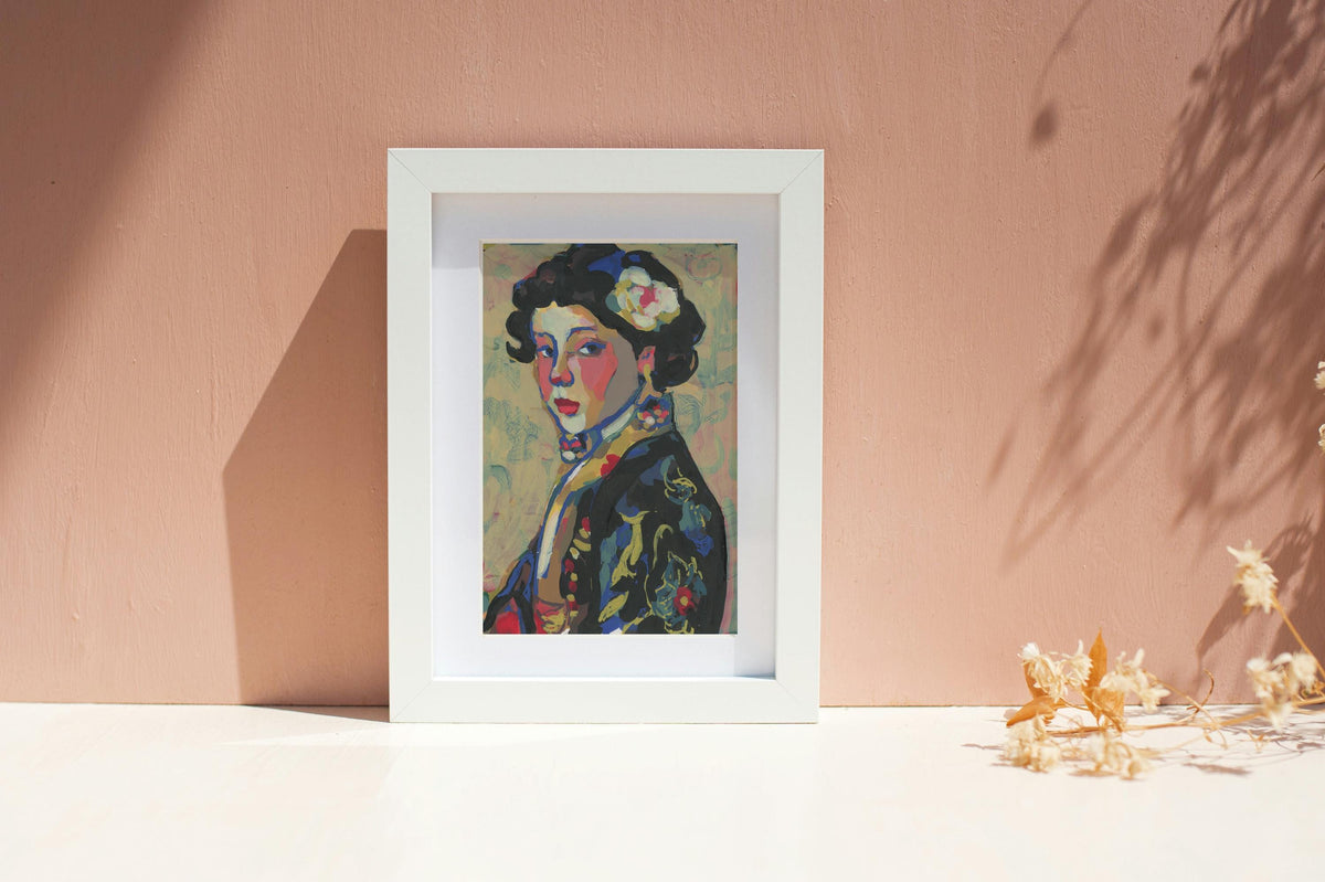 Girl in Kimono Fine Art Print | Painterly Portrait, Art Nouveau Style 5x7