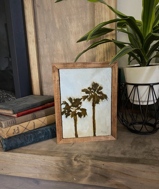 original painting palm trees, 5x7 framed art, small artwork, beach art,