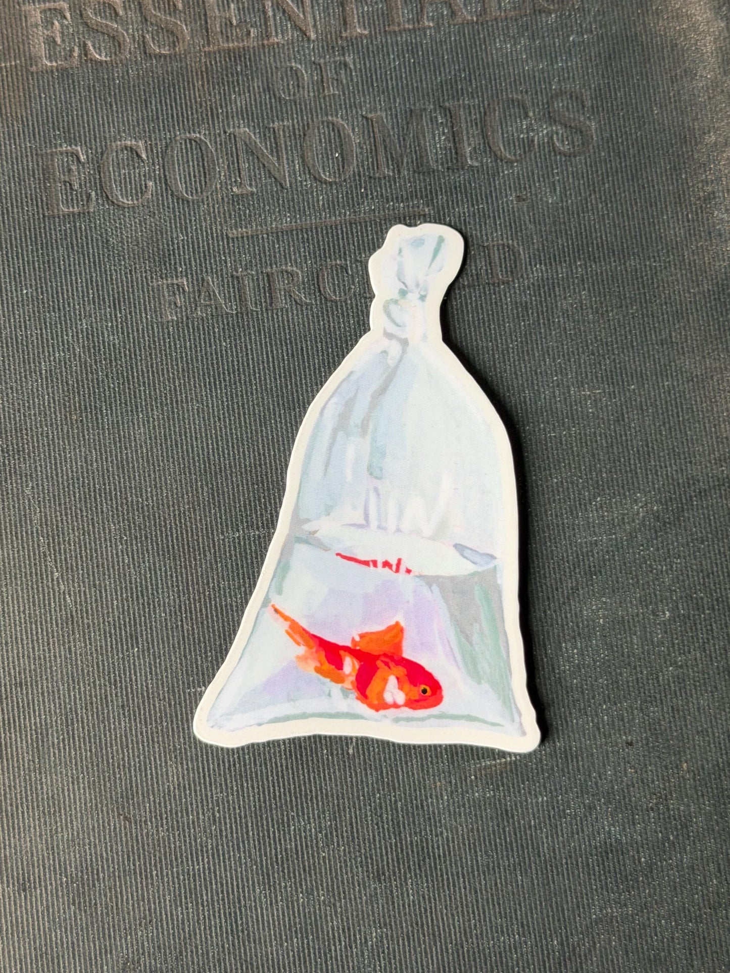 Goldfish in a Bag Sticker | Original Painted Fish Art Decal (3")