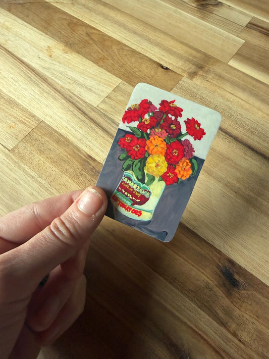 Impressionist Floral Sticker, Vintage Tomato Can Arrangement, Retro Kitchen Art