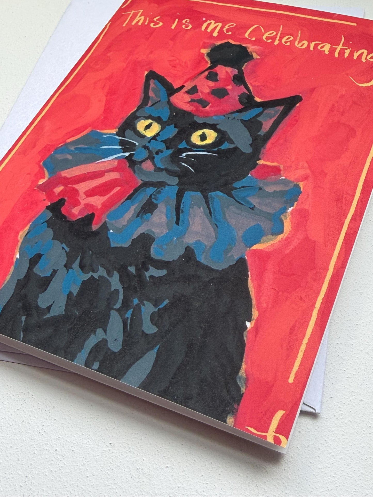 Funny Celebration Card | This Is Me Celebrating | Party Cat Art Card | Blank Inside