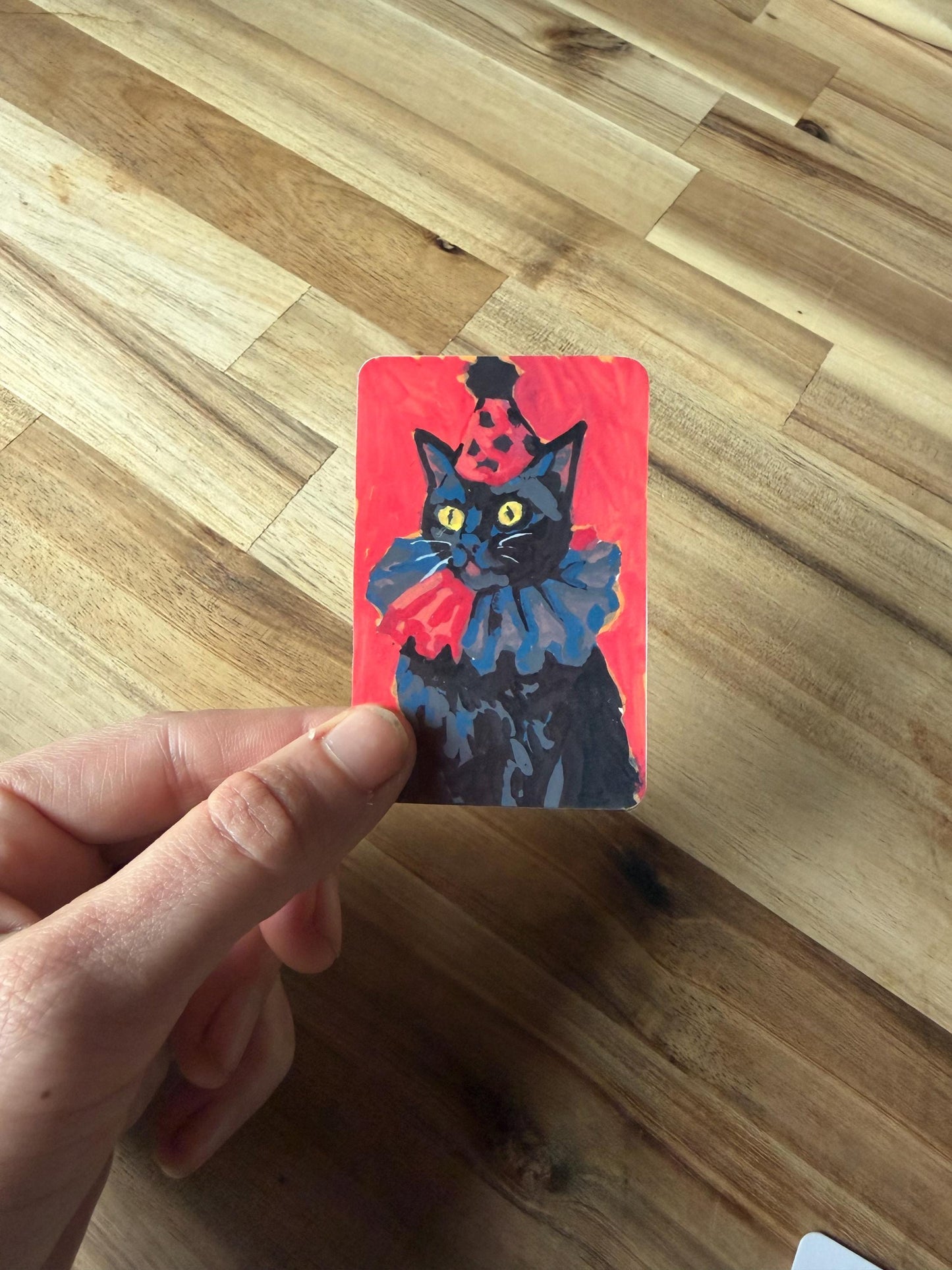 Party Cat Sticker | Acrylic Painting Reproduction, Glossy Vinyl Art (2x3 inches)