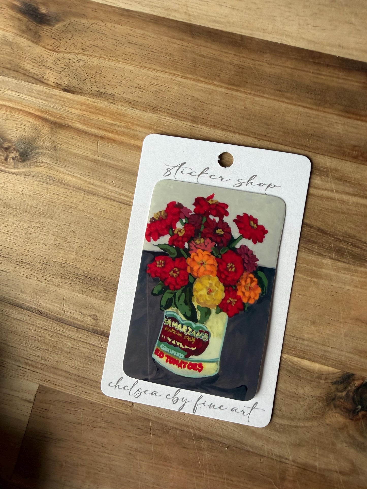 Impressionist Floral Sticker, Vintage Tomato Can Arrangement, Retro Kitchen Art