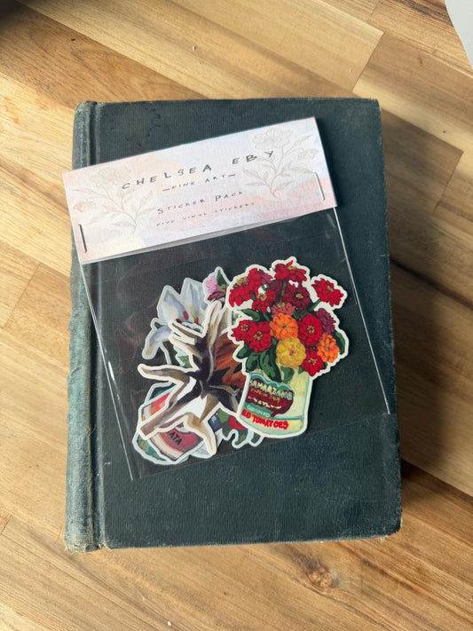 Floral Sticker Pack | 5 Vintage Botanical Vinyl Stickers | Original Art Reproductions | Cottagecore Flower Stickers for Journals & Laptops