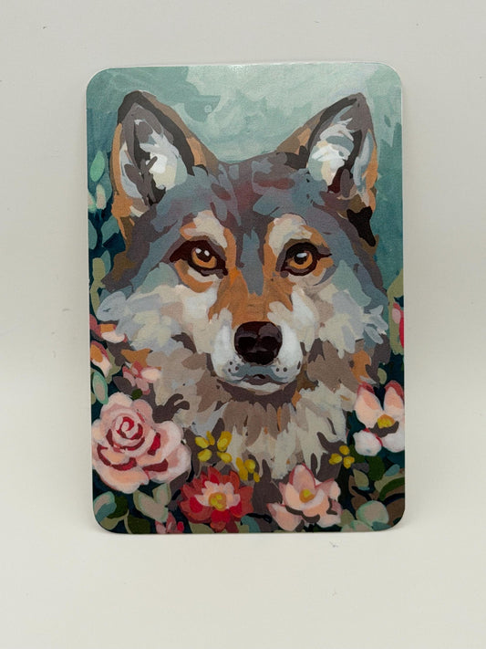 Floral Wolf Art Sticker, Whimsical Woodland Animal Vinyl Decal