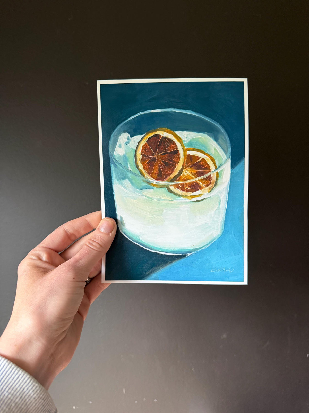 Margarita Cocktail Art Print | Moody Citrus Drink Painting, 5x7 Bar Decor