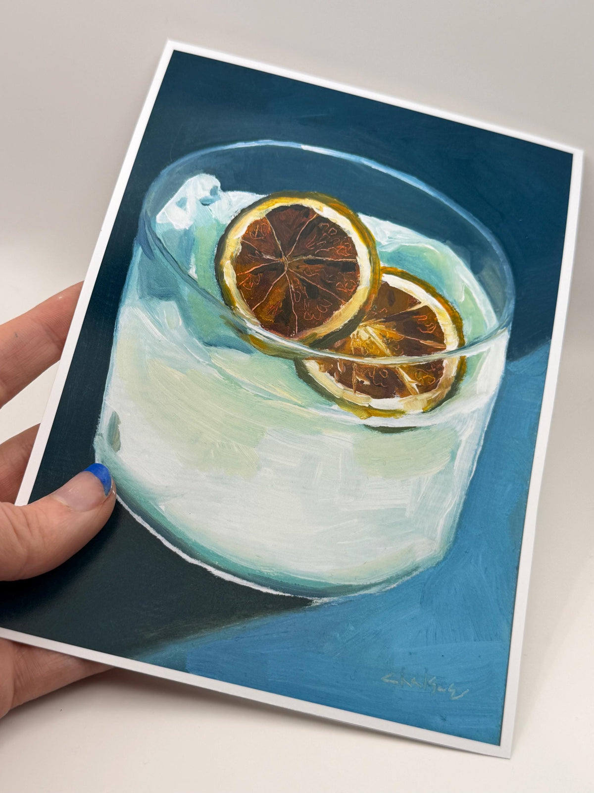 Margarita Cocktail Art Print | Moody Citrus Drink Painting, 5x7 Bar Decor
