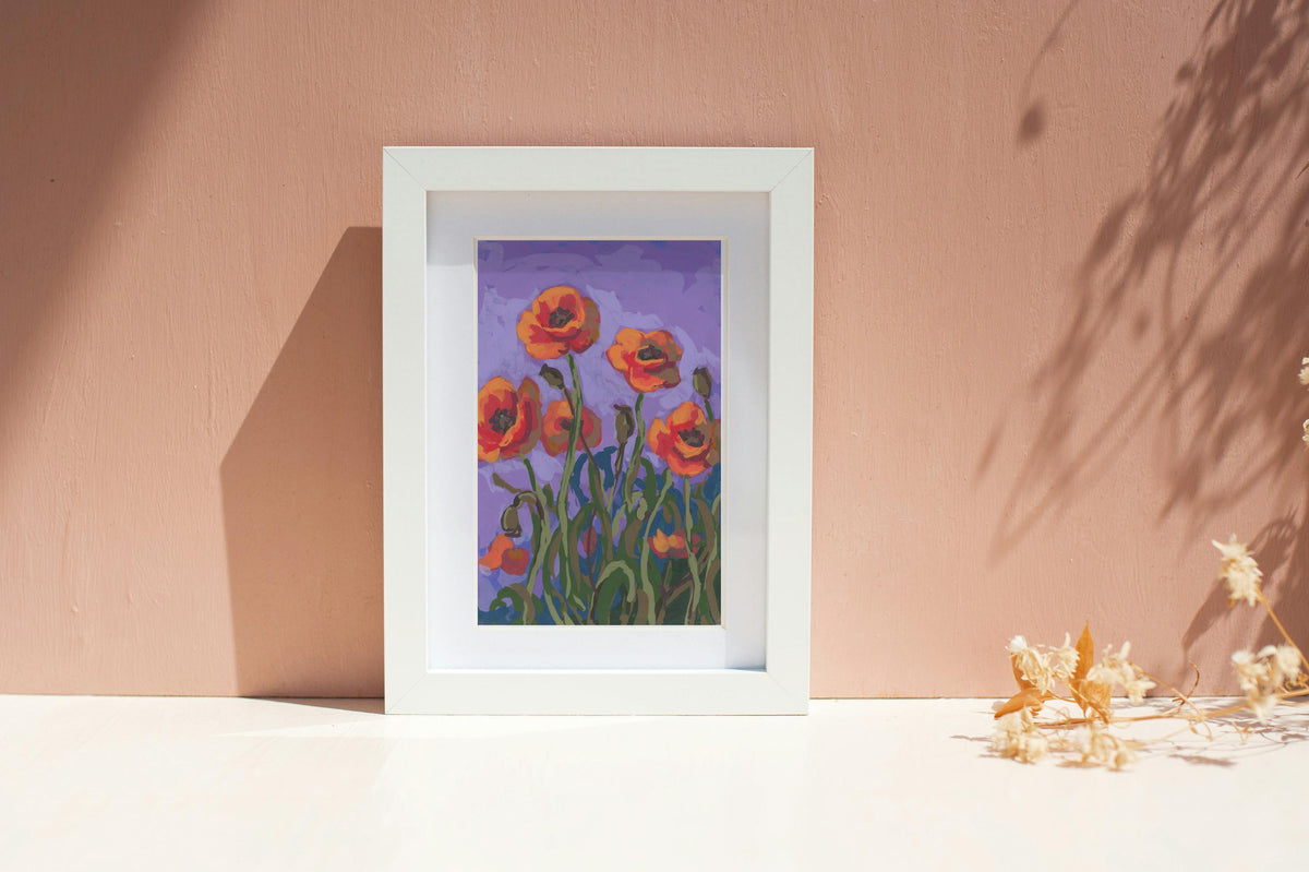 Poppy Flower Print 5x7, Orange Floral Painting, Botanical Wall Art (Fine Reproduction)
