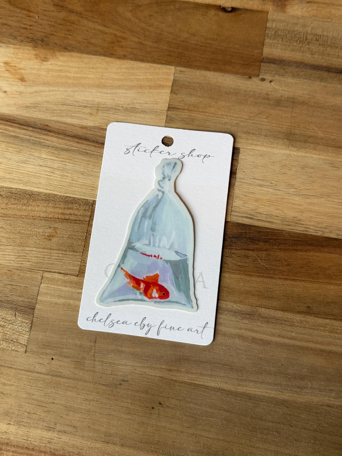 Goldfish in a Bag Sticker | Original Painted Fish Art Decal (3")