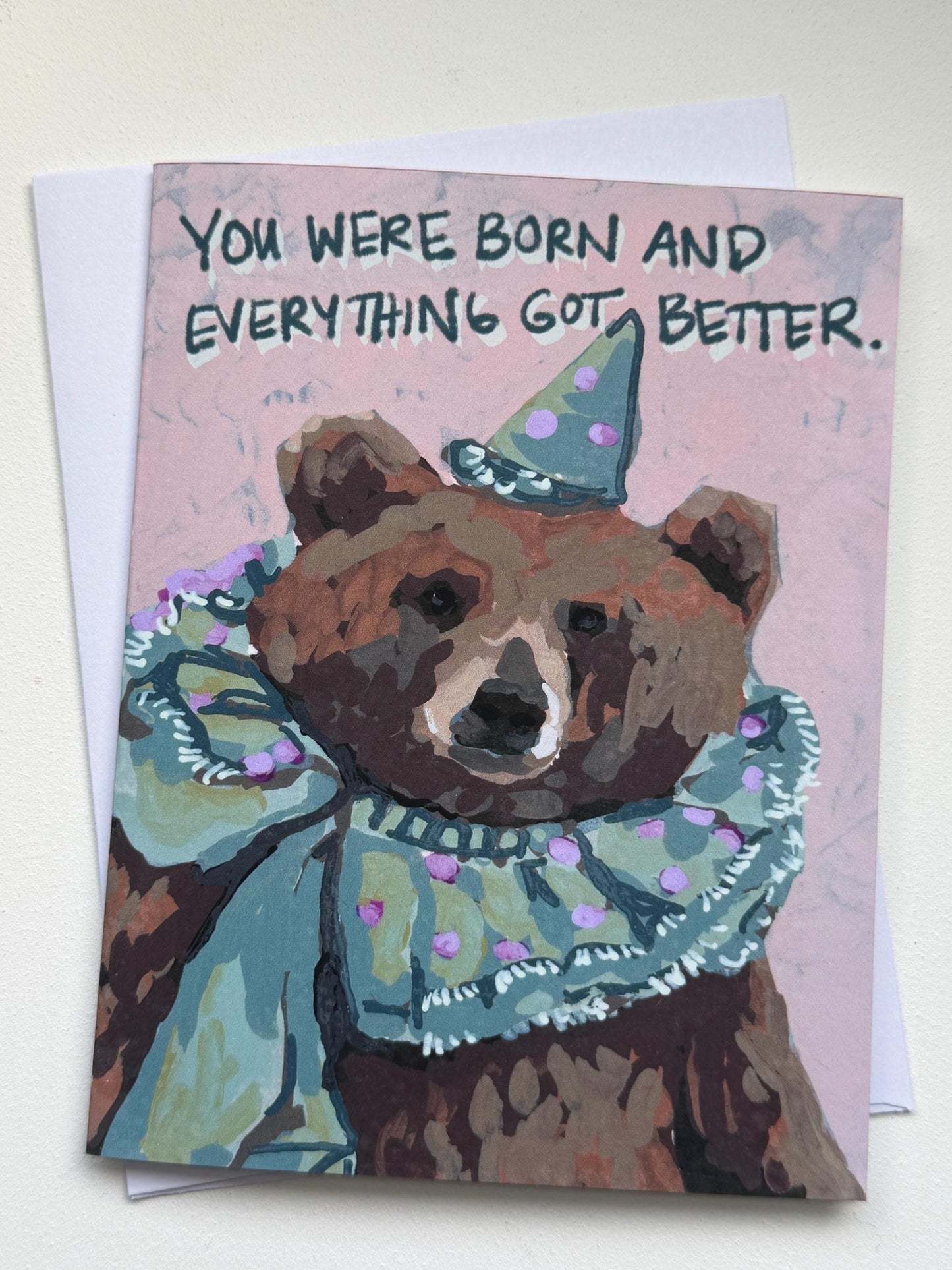 Birthday Card | Party Bear Art greeting card, Blank Inside (A2 Size)