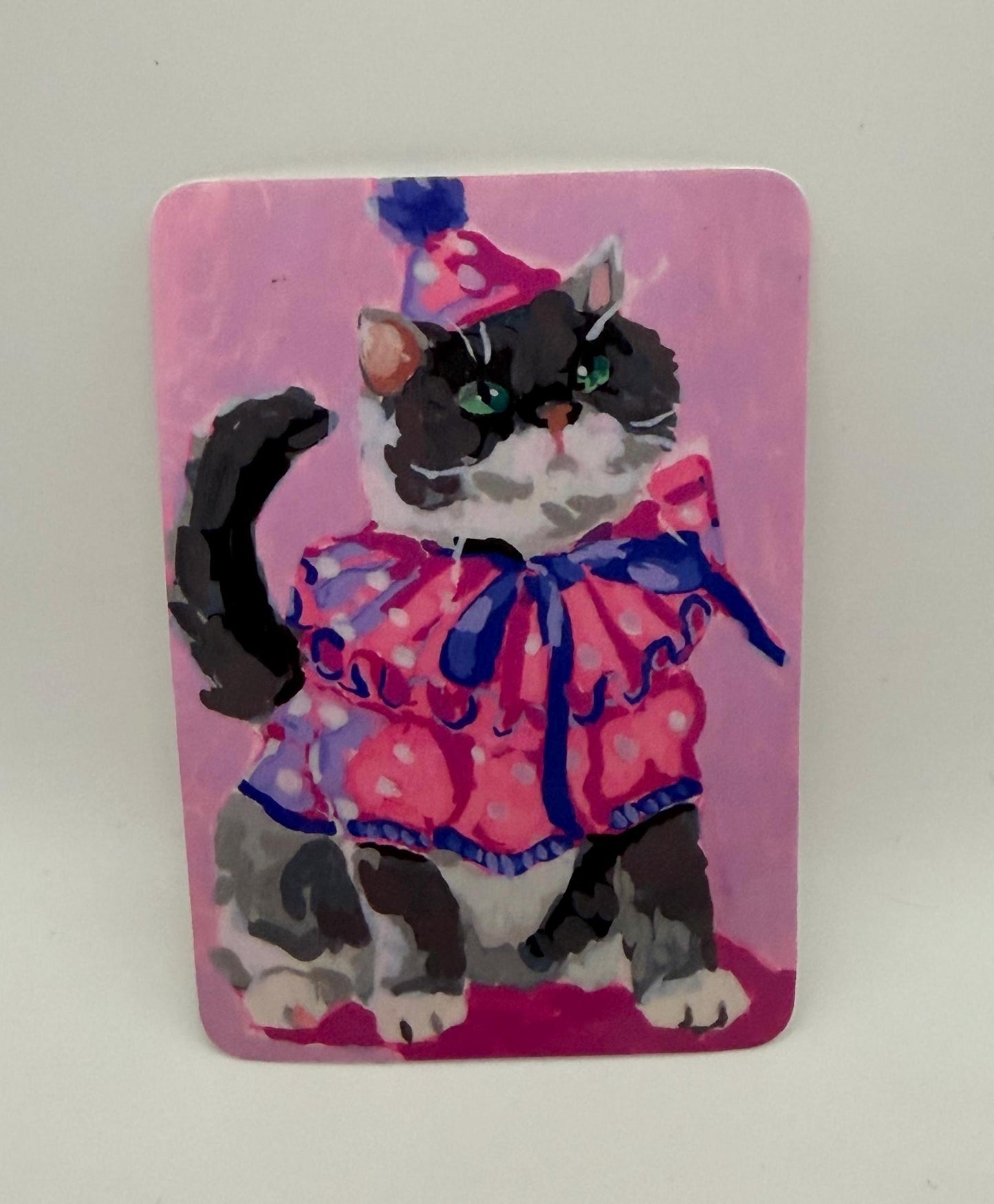 Clown Cat Sticker | Whimsical Art Reproduction, Water-Resistant Vinyl