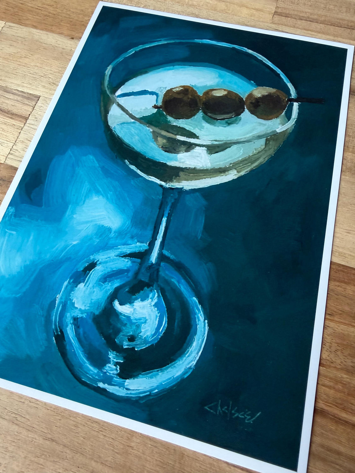 Dirty Martini Cocktail Art Print | Moody Still Life Oil Painting Reproduction (5x7)
