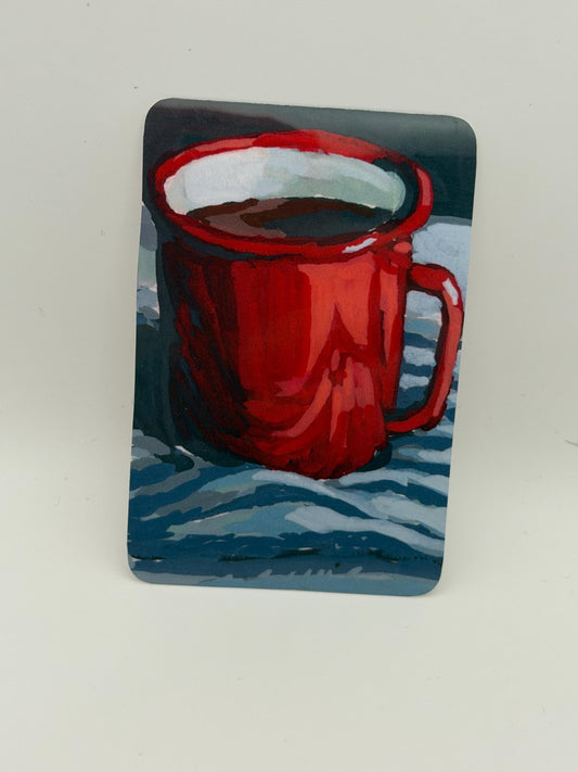 Red Enamel Coffee Mug Sticker, Impressionist Acrylic Art Vinyl Decal