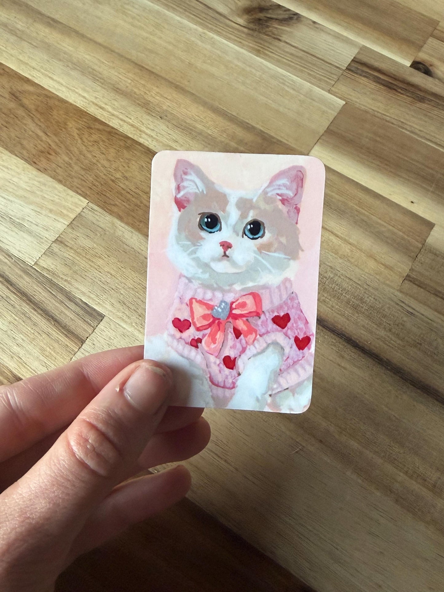 sweetheart cat Sticker, Whimsical Acrylic Art Vinyl decal