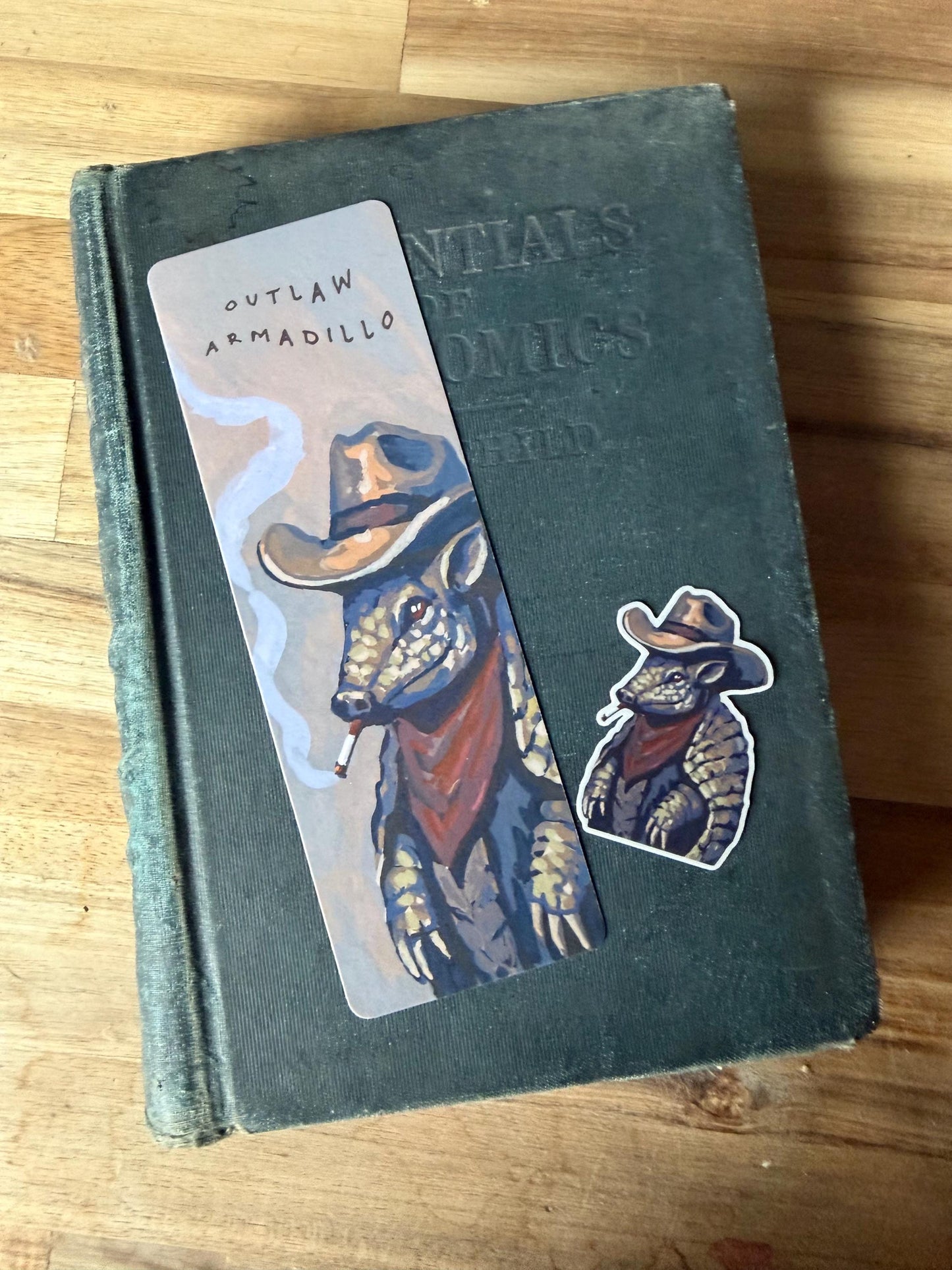 Outlaw Armadillo Bookmark Sticker Set | Whimsical Western Art Illustration