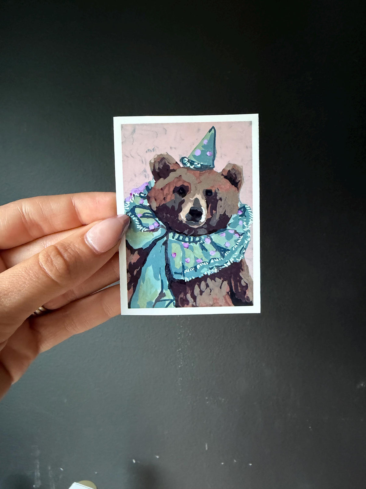 ACEO original art PRINT, vintage circus bear, tiny art 2.5x3.5 inches