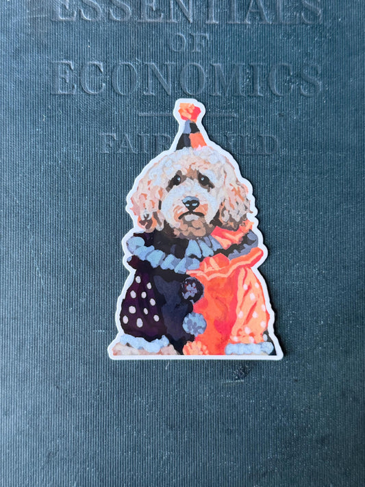 sad clown doodle dog | Original Painted dog Art Decal (3")