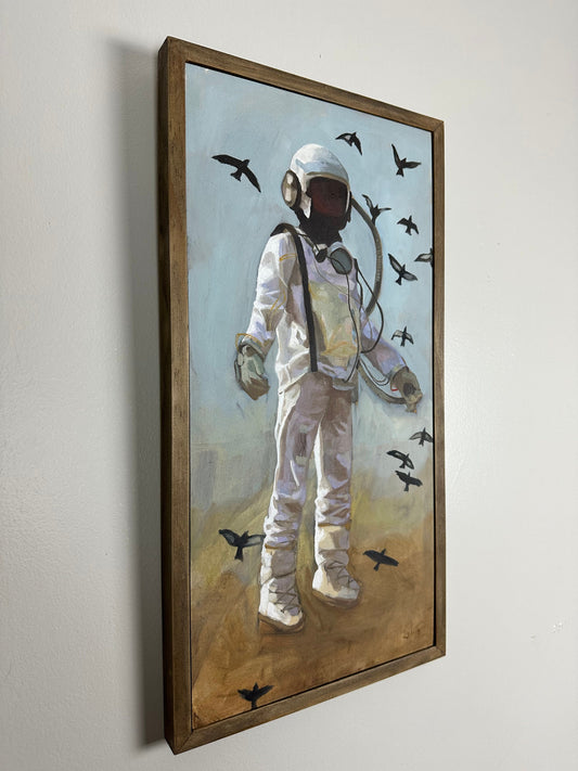 Space inspired original painting, how did we get here? - 10" by 20" original painting,  experimental expressive art