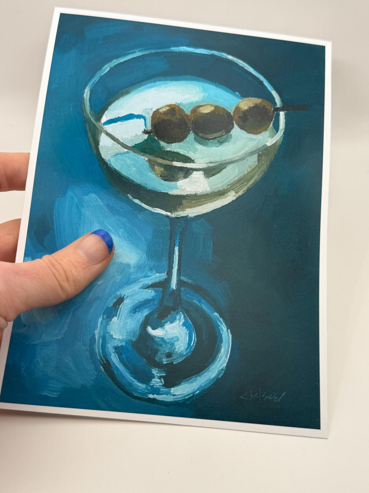 Dirty Martini Cocktail Art Print | Moody Still Life Oil Painting Reproduction (5x7)