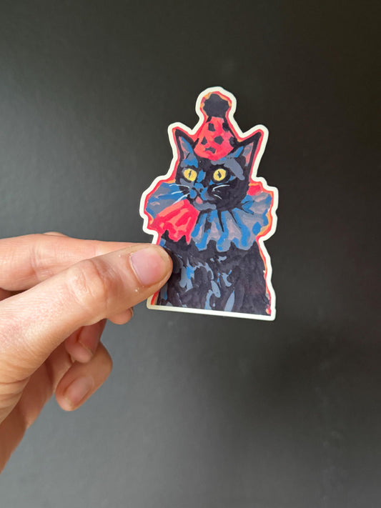 die cut black party cat illustration 3 inch vinyl sticker